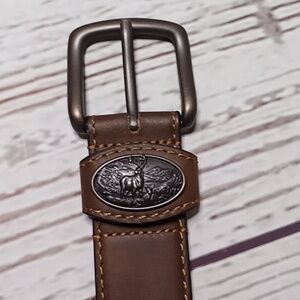 NWOT Team Realtree Brown Leather and Camo Belt Buck Emblem